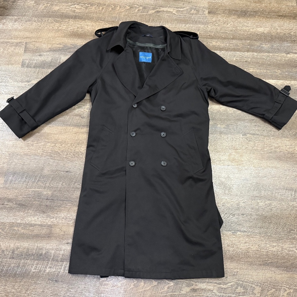 Vintage Towncraft Black Trench Coat Removable Liner Overcoat 42 Mens R